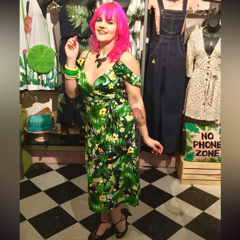 Westmoon women’s tropical toucan tiki print midi wrap dress vintage inspired